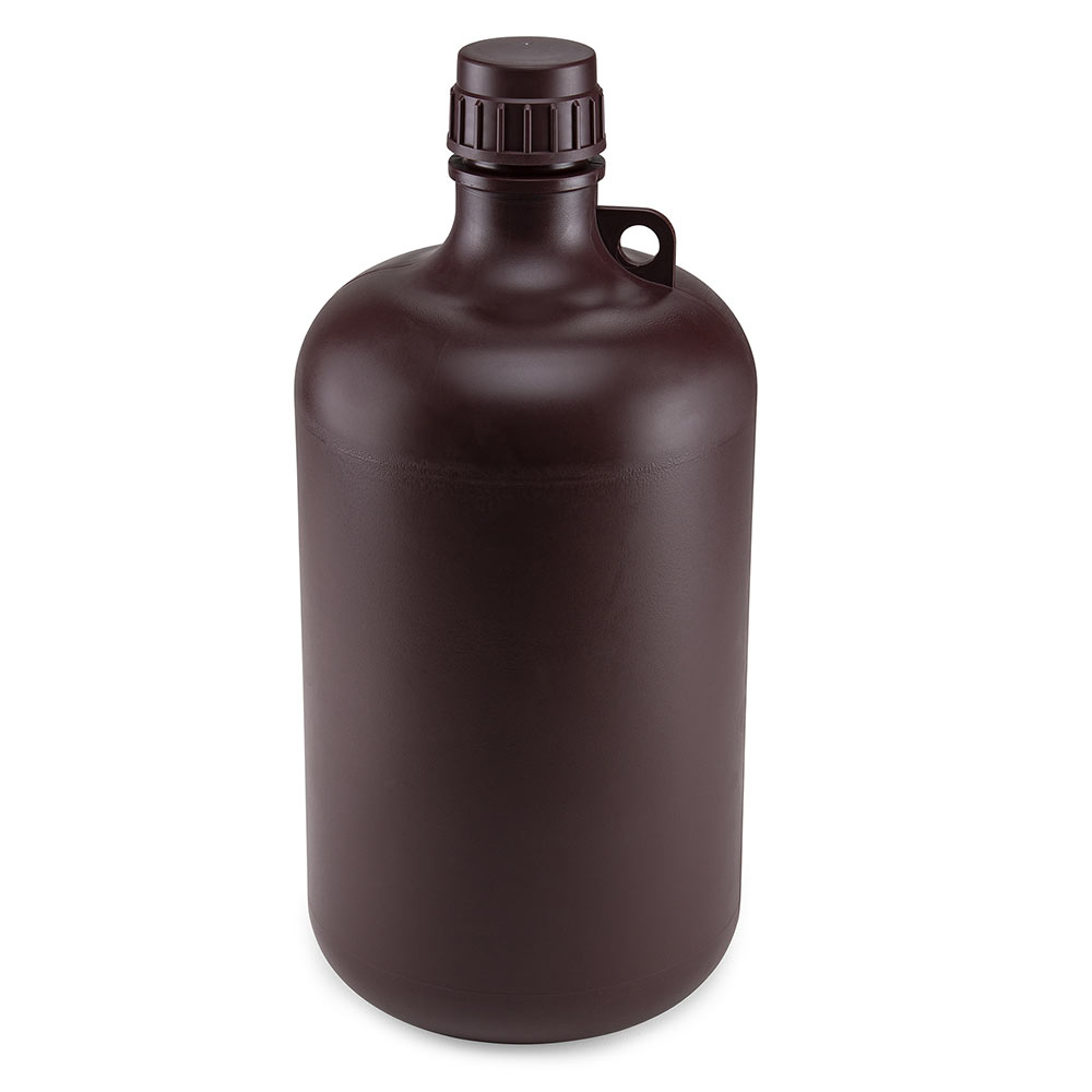 Globe Scientific Bottle, Narrow Mouth, Amber PP Bottle, Attached PP Screw Cap, 8 Litres (2 Gallons) Image